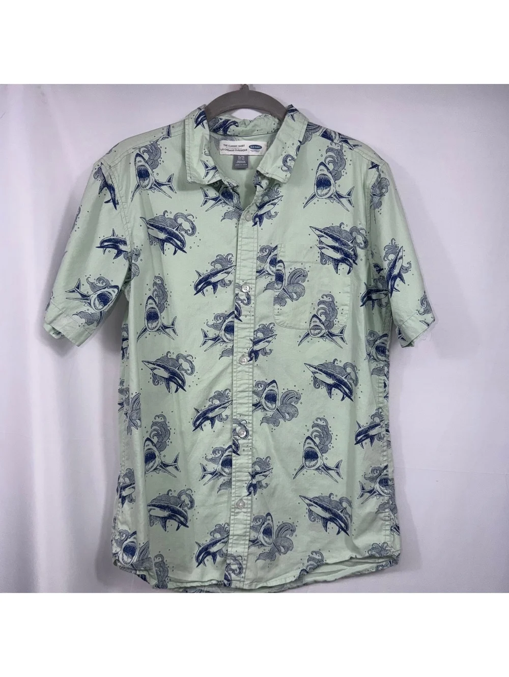 Old Navy Shark Print Classic Shirt Boys XL 14-16